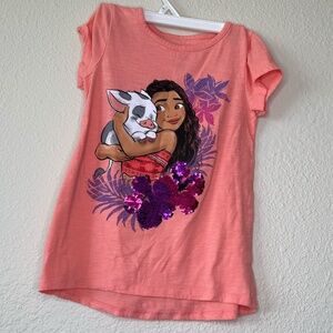 Moana With Pua, T-Shirt, Peach, Hawaiian Flowers With Sequins